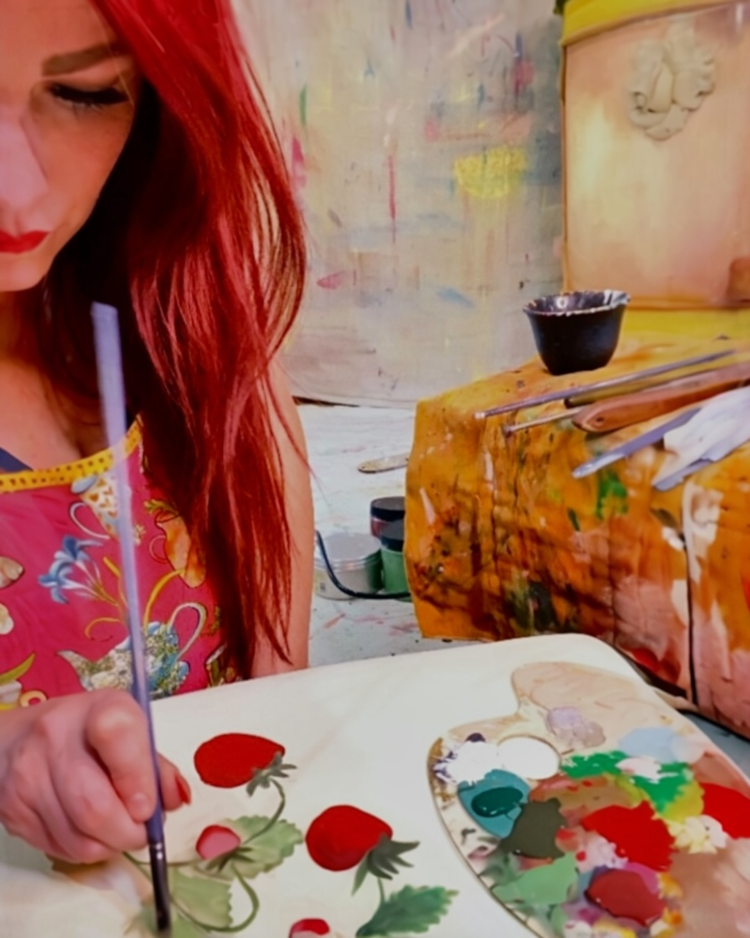 Artist painting on a chair